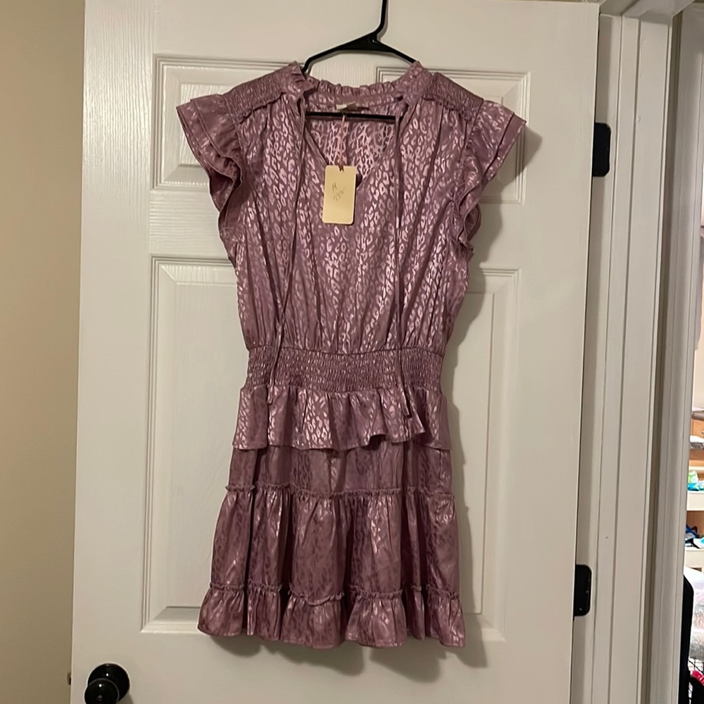 Silk purple ruffled dress new with tags
